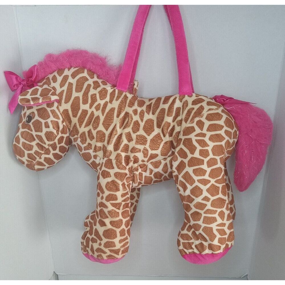 Toby NYC Kids Plush Giraffe Purse Bag Girls Pink Bow Vintage Zip Up - 20"x 17"